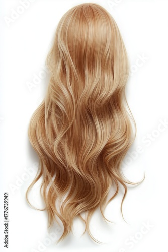 Long wavy blonde hair wig isolated on white background, beauty and fashion concept.
