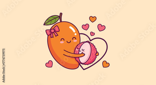 Cute Cartoon Mango And Lychee Characters Celebrating Friendship And Affection