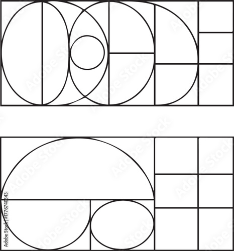 goldenratio grid layout with circles squares illustrating proportion