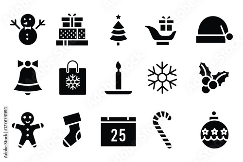 Christmas Doodle Icons . Hand-Drawn Winter Holiday Elements. Elegant Holiday Symbols. Collection of Christmas icons.