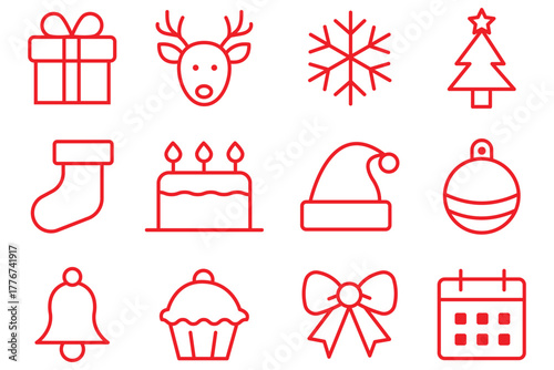 Christmas & New Year Icons Bundle. Winter Season Vector Icon Set. Christmas line icon collection. Holiday symbol. Outline Xmas icons set. outline style.