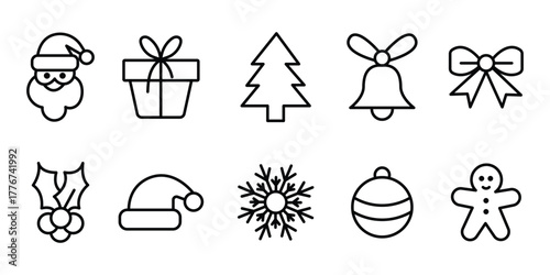 Christmas Icons Set . Flat Festive Holiday Vector Pack. modern thin stroke style.