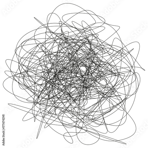 Chaotic line scribble. Tangled wire pattern. Random messy Vector drawing. Minimalist line art