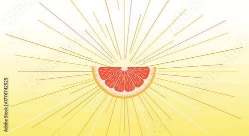 Abstract Illustration of Ruby Red Citrus Wedge Bursting With Light and Energy