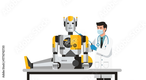 Doctor Examining a Robot: Healthcare, Technology, and Futuristic Medical Examination