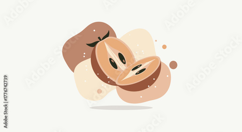 Conceptual Illustration of a Sapodilla Fruit Cut Open to Display Its Interior