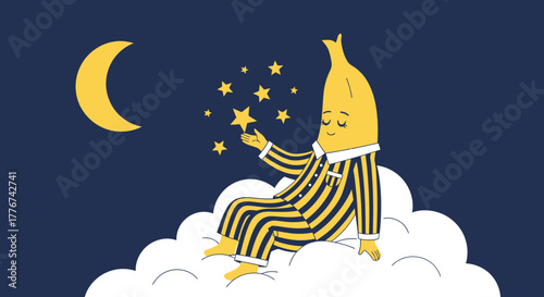 Dreamy Banana Man Gazing At Stars While Lounging On A Cloud Under The Moonlight