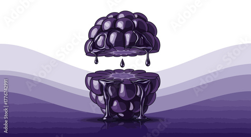 Deconstructed Blackberry With Droplets Of Juice And Modern Abstract Background Illustration