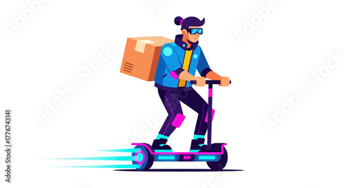 Delivery Person Riding Electric Scooter Delivering Parcel with Speed for Fast Logistics