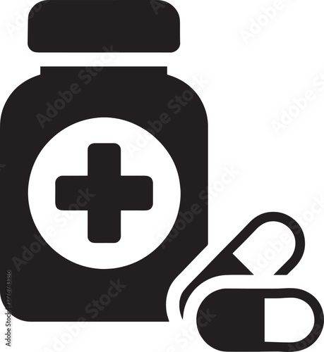 Pharmacy Drug Symbol, Healthcare and Medical Vector Illustration, Medicine Bottle and Pills Icon VECTOR