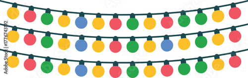 Brightly colored festive string lights in a row creating a cheerful and vibrant holiday decoration