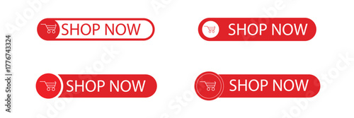 Shop now buttons set vector for online shop. Modern colorful buttons for website design. EPS 10