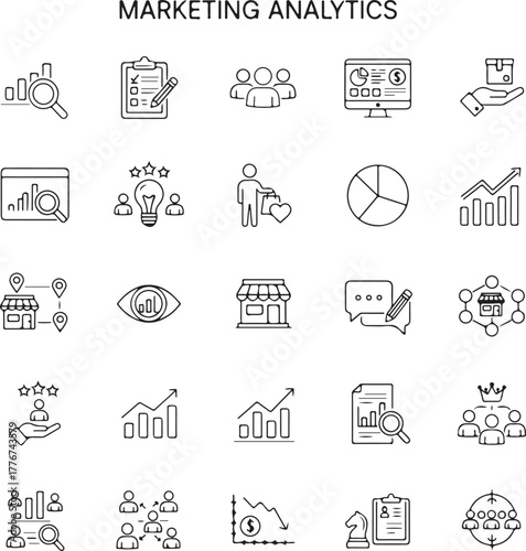 Market Research icon collection set. Containing analysis, consumer behavior, focus group, questionnaire, sampling, market segmentation, target, trends, competitor analysis icon.
