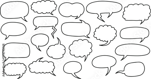 Hand Drawn Speech Bubbles Comic Thought Bubble Cartoon Communication Empty Frames Dialog on transparent background