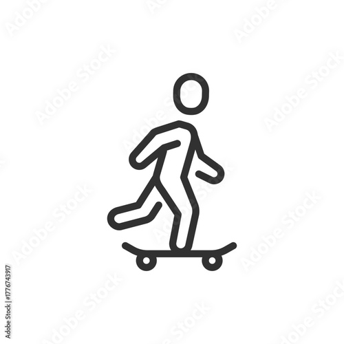 Person on skateboard, linear icon. Urban sport and active lifestyle. Line with editable stroke