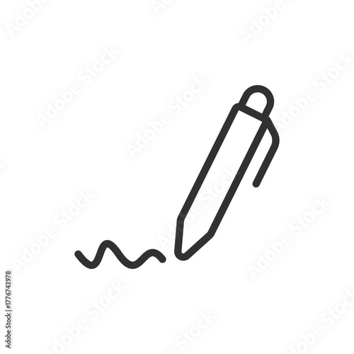 Pen writing, linear icon. Signature and document concept. Line with editable stroke.