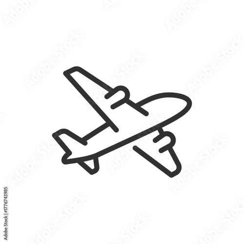 Airplane, linear icon. Commercial flight or air travel. Line with editable stroke.