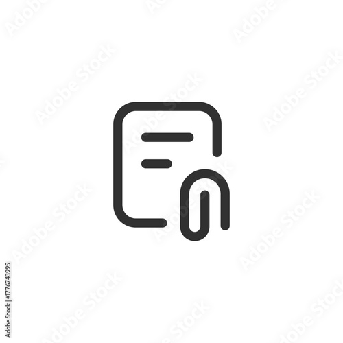 Document with paperclip, linear icon. Attachment and file organization. Line with editable stroke.