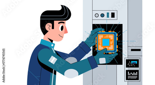 Engineer Installing a Microchip in a Modern Device Depicting Advanced Technology