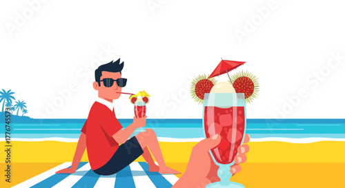 Enjoying Tropical Drinks By The Ocean While Feeling The Breeze And Relaxation