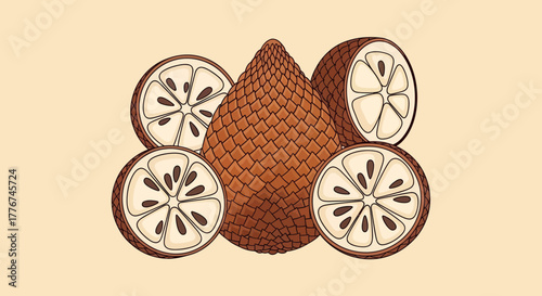 Exotic Fruit Salak With Striking Sections Displayed Upon Cream Background