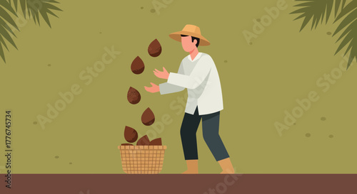 Farmer Sowing Seeds: Agricultural Illustration Of Planting For New Crop Cultivation