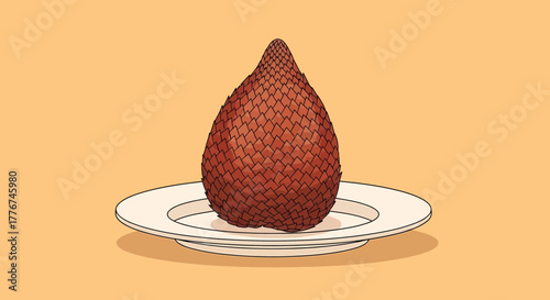 Exotic Salak Fruit Placed on White Plate Against a Warm Orange Background