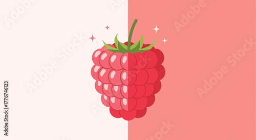 Fresh And Vibrant Illustration: Perfectly Ripe Raspberry With Dual Toned Background