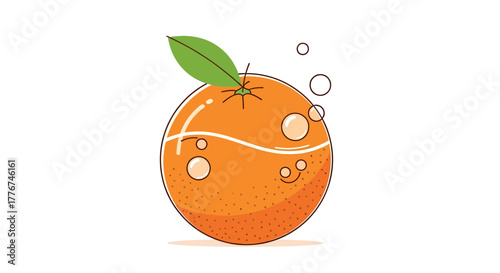 Fresh And Zesty Orange Fruit Illustration With Leaf And Bubbles Design