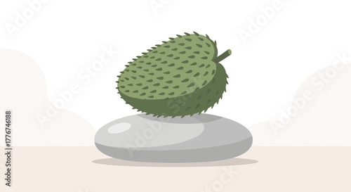 Exotic Soursop Fruit Perched Atop a Smooth Gray Pebble for a Minimalist Aesthetic