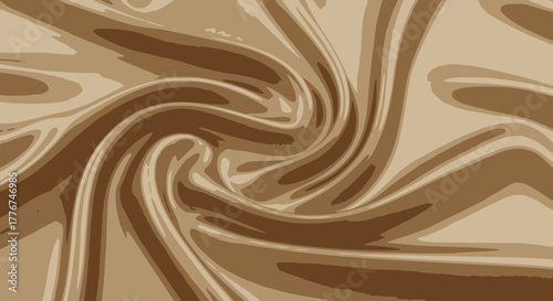 A swirling, glossy abstract background resembling melted milk chocolate, coffee cream, or smooth brown silk fabric with a rich, hypnotic texture