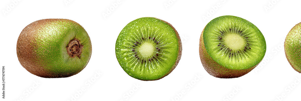 Fototapeta premium Four kiwi fruit slices, one whole