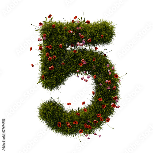 3D alphabetic grass and flower, Christmas wreath number 5