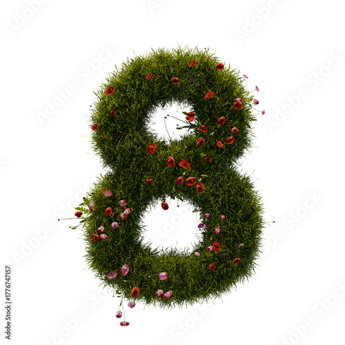 3D alphabetic grass and flower, Christmas wreath number 8