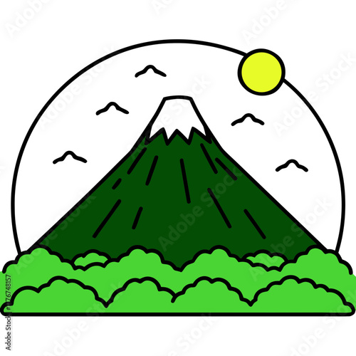 Mountain scene with sun art