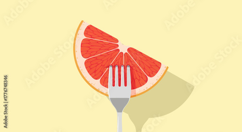 Fresh Citrus Delight: A Grapefruit Wedge Tempts With A Fork, Bright And Stylish