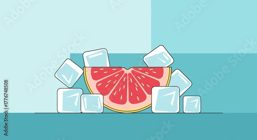 Fresh Grapefruit And Cubed Ice Refreshing Summer Drink With Simple Minimalist Design