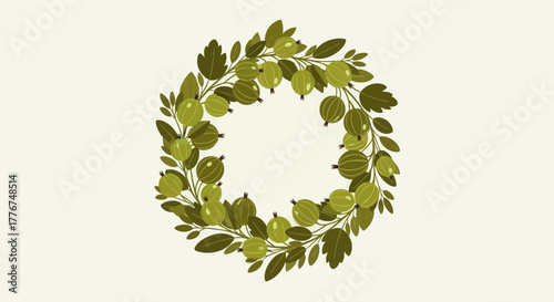 Fresh Gooseberry Wreath on a Cream Background For Various Types Of Designs
