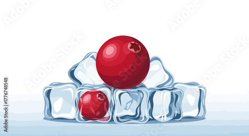 Fresh Cranberries Arranged Atop Icy Cubes, A Refreshing Depiction Of Chill And Coolness