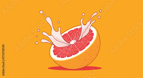 Fresh Grapefruit Half With Splash of Creamy Liquid on a Warm Orange Background
