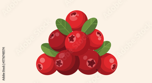 Fresh Cranberries with Green Leaves Displayed on A Pale Background Illustration