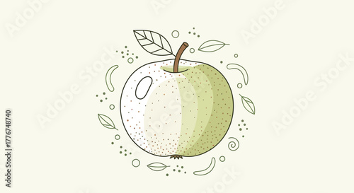Fresh Green Apple With Leaf in Minimalist Style on Cream Background Aesthetic Design