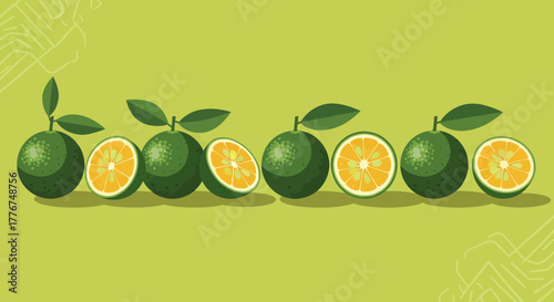 Fresh Green Citrus Fruits Graphic Illustration, Healthy Food, Freshness and Nutrition