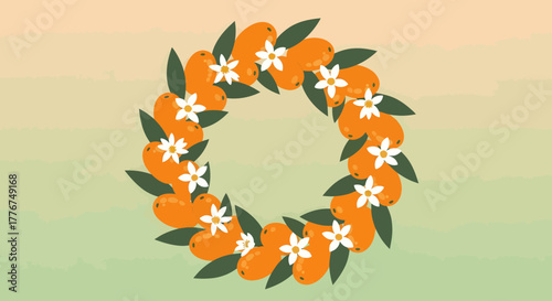 Fresh Fruit Wreath: An Orange and Flower Illustration for Diverse Applications