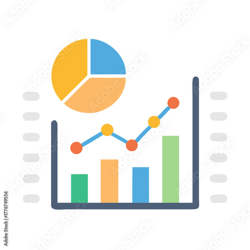 Data Analysis and Financial Growth Icon with Bar Chart, Line Graph, and Pie Chart Showing Business Statistics and Report icon