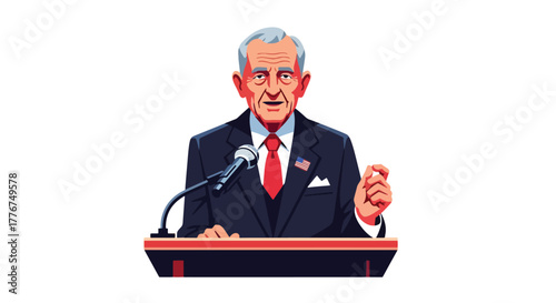 Flat vector of veteran giving motivational speech at public park on Veterans Day, empowerment and equality theme