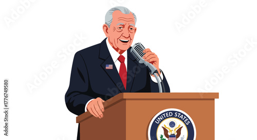 Flat vector of veteran giving motivational speech at public park on Veterans Day, empowerment and equality theme