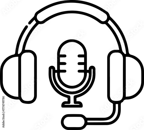 Headphones with Mic Icon Vector isolated, PNG, Support, Help 