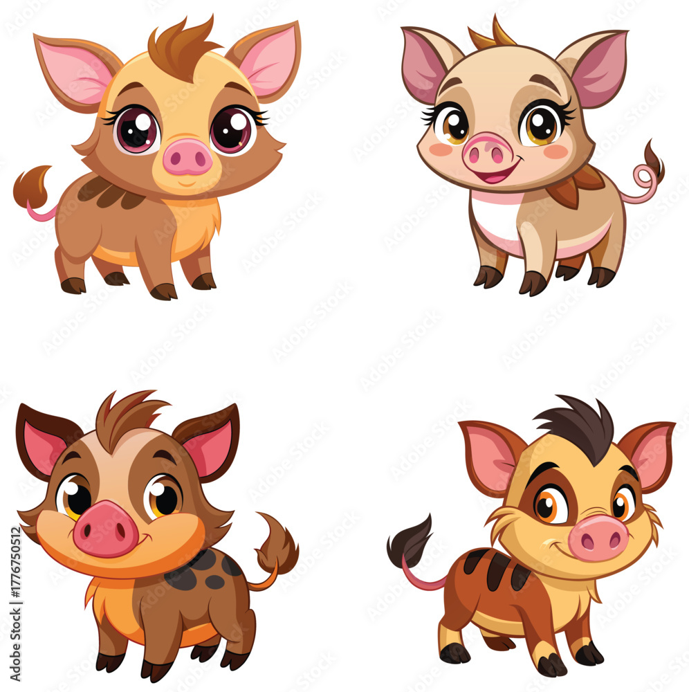 Fototapeta premium A Happy Cute Cartoon Feral Piglet