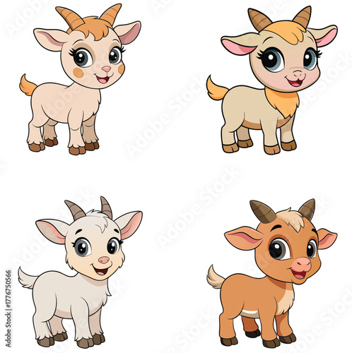  A Happy Cute Cartoon Goat Kid